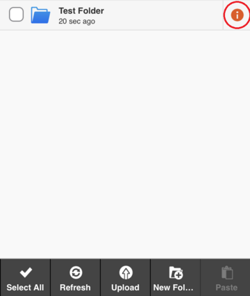Tap the orange properties icon (i mark) to the right of the file or folder you want to rename.