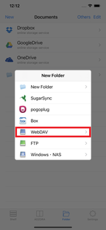 Select the WebDAV option
