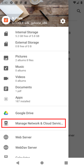 Tap "Manage Network & Cloud Services"