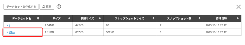 データセットのセルをクリックする操作を示す画面 データセットのセルをクリックする操作を示す画面